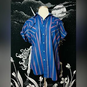 VTG 1990s Navy Blue Striped Pearl Snap Shirt
